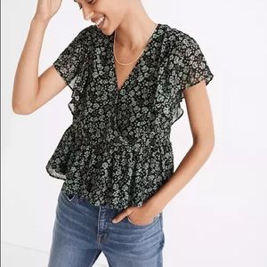 Madewell Ruffle Sleeve Peplum Top - Size S